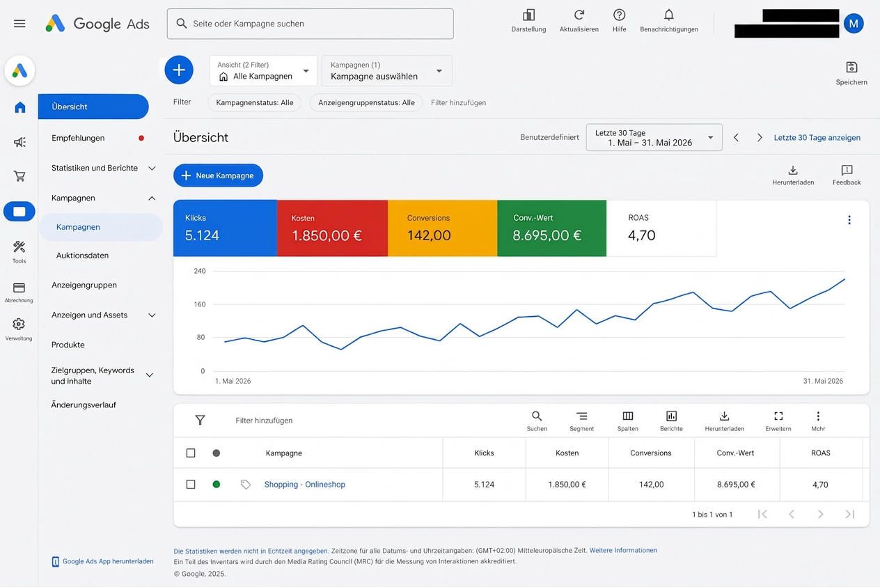 Google Ads Screenshot – Onlineshop